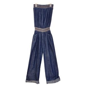 Poetry Clothing Blue Chambray Jumpsuit Size Small Side Zipper Strapless